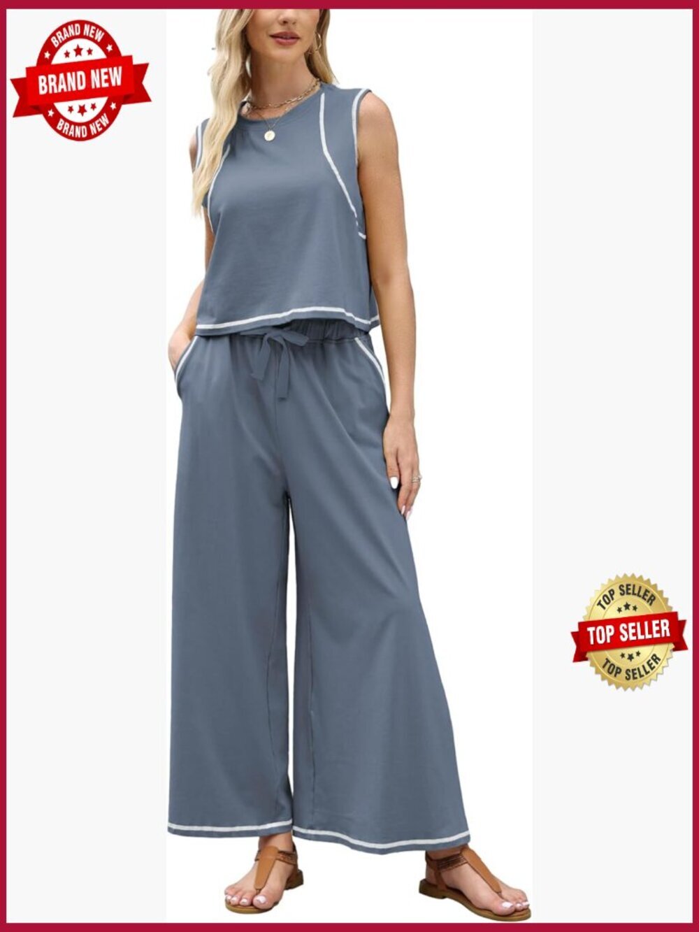 Women's 2 Piece Lounge Set Sleeveless Tank & Wide Leg Pants